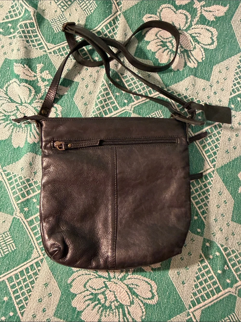Leather Crossbody with Front Zip Pockets - Black